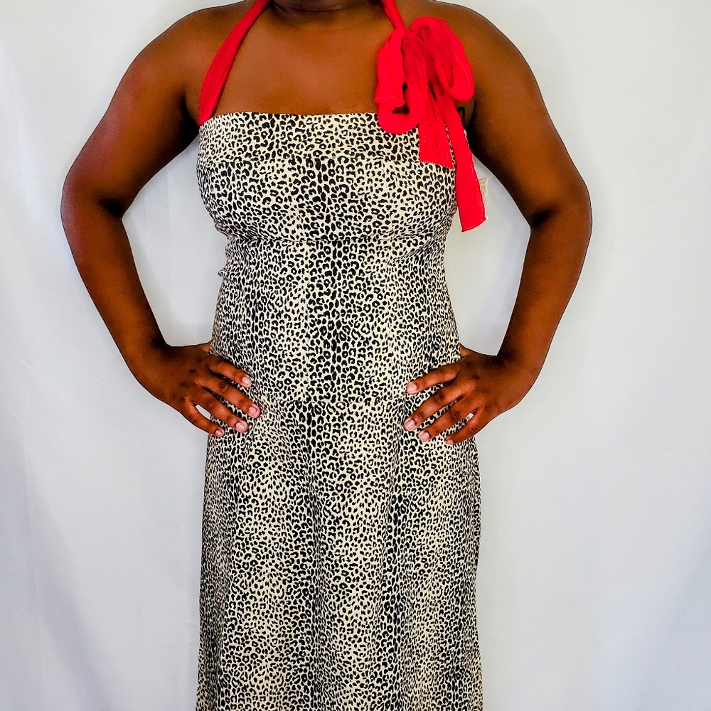 NWT Leopard Print Fit and Flare Strapless Dress Pin-up Party Halter size 14.